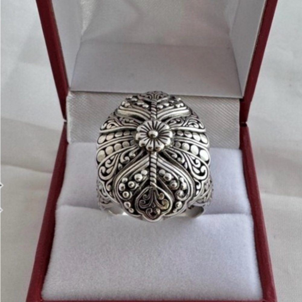 NEW SARDA Artisan Collection 925 Silver Floral Filigree Statement Ring